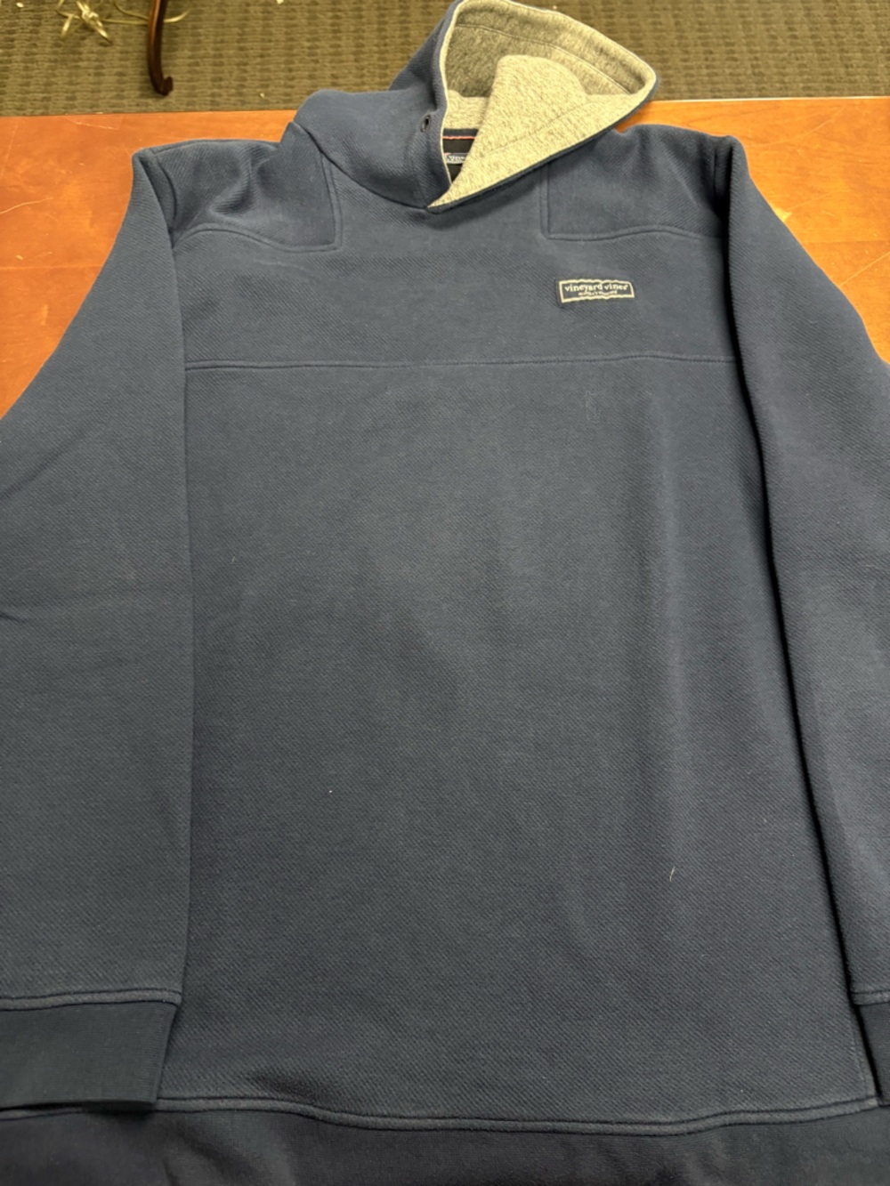 Vineyard Vines Navy Blue Pullover Hoodie with Gray Lined Collar